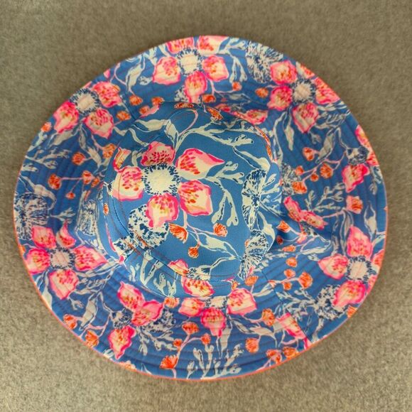 Lilly Pulitzer Blue Floral Reversible Bucket Sun Hat UPF 50 Bahamian Rhapsody - Picture 6 of 11